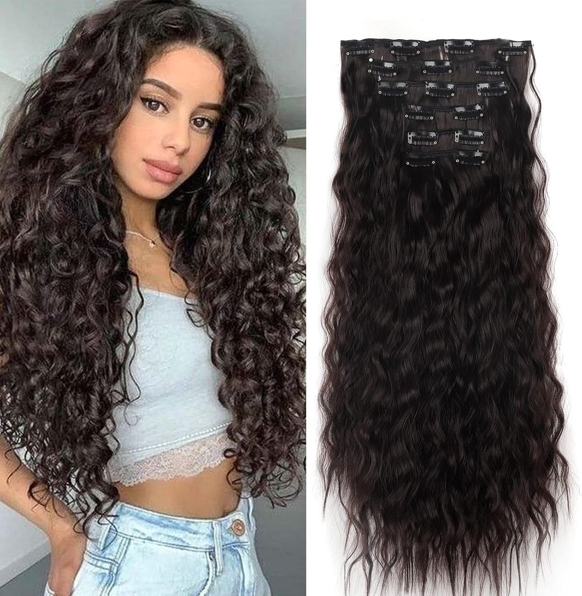 Clip in Extensions Hairpiece Wavy Hair Extensions Like Real Hair Hair Extensions Clip in 6 PCS 50cm Long Curly Wavy - ShopVlot