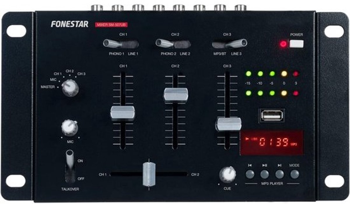 Stereo voorversterker met 3 kanalen en cue-functie