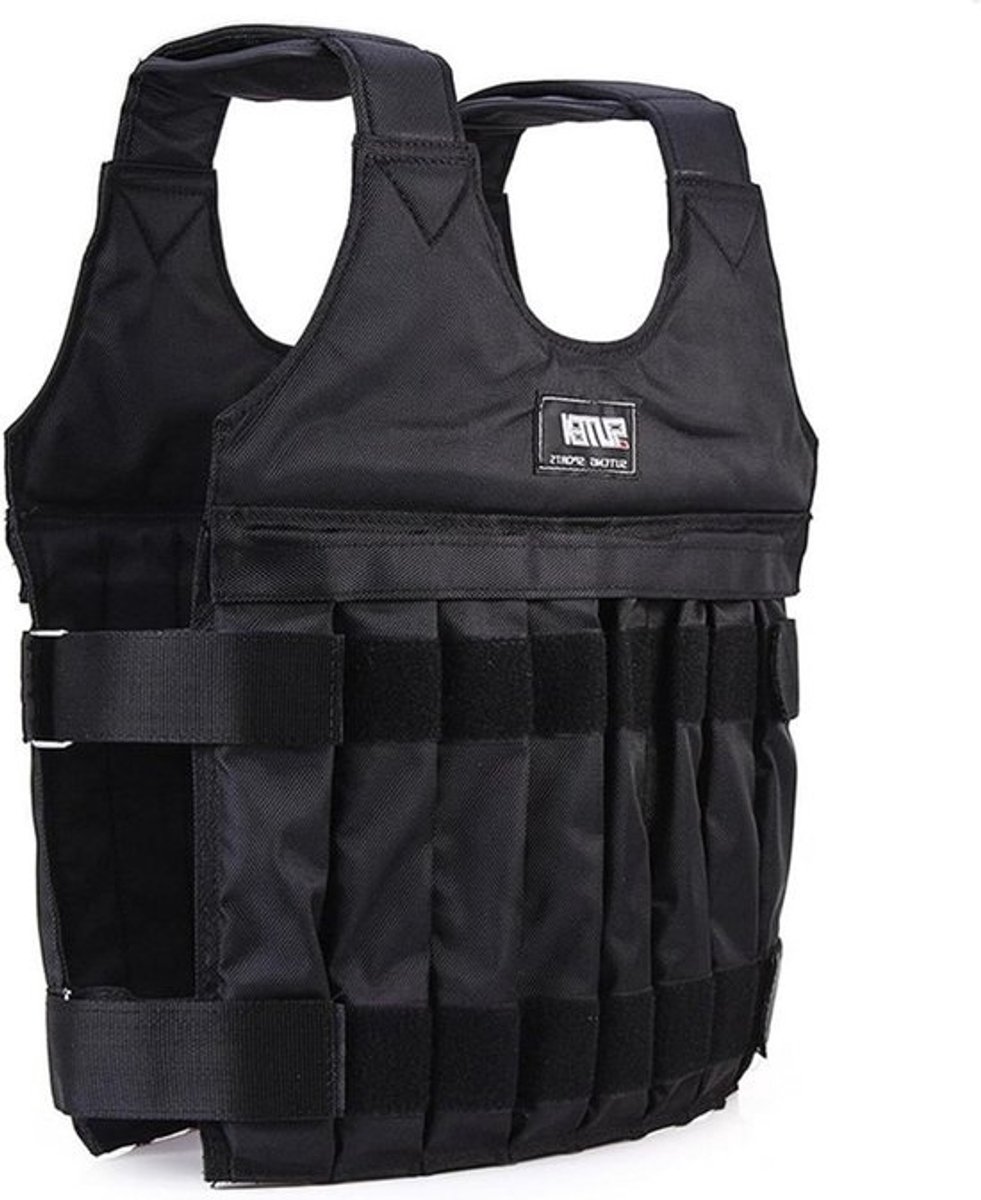 Gewogen trainingsvest - Fitnessvest met gewicht - Voor intensievere krachttraining - Verstelbare borstmaat - Max. 20 kg - Zwart