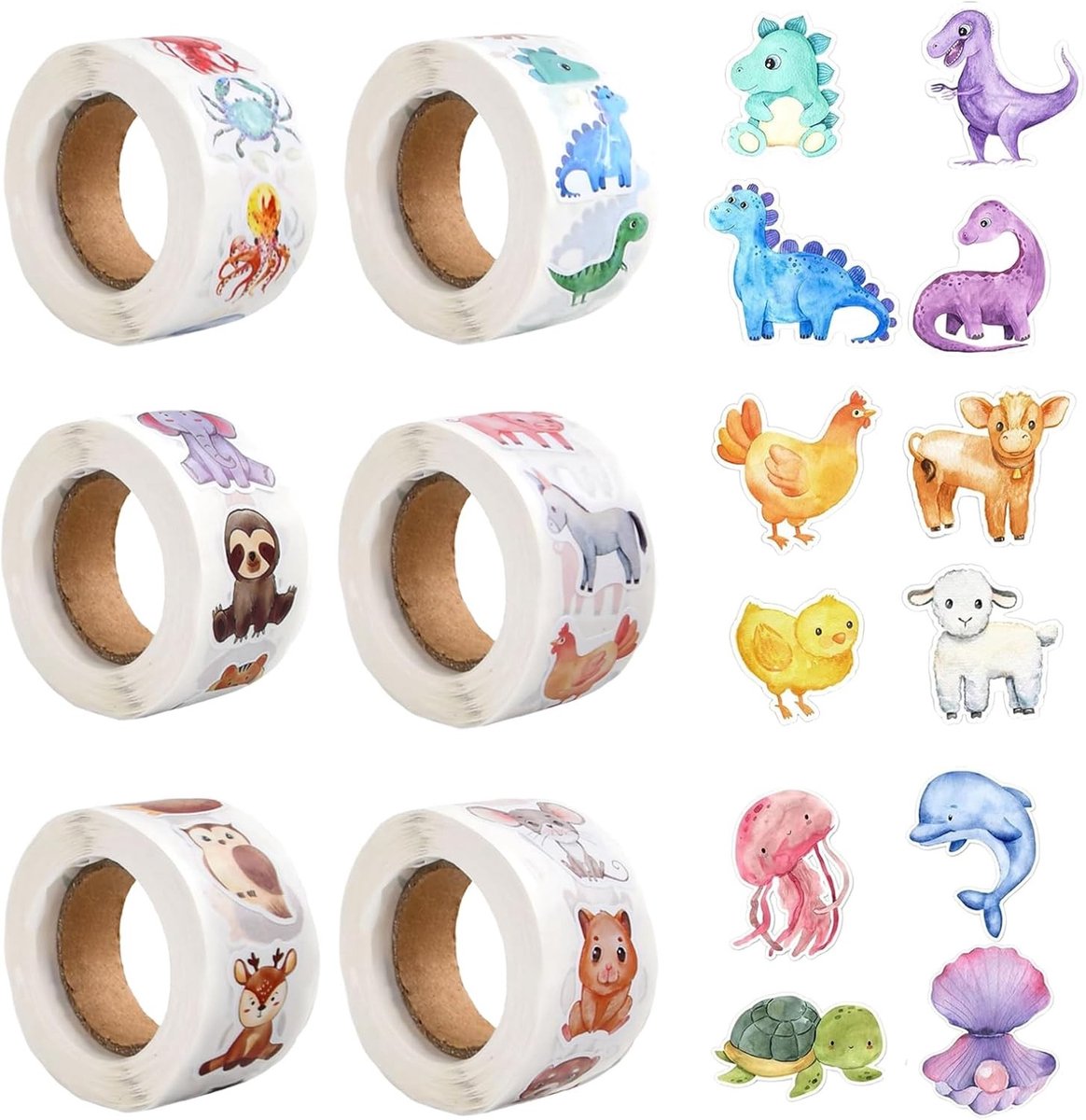 3000 Dieren Stickers voor Kinderen - Zelfklevende Ronde Cartoon Stickers met 48 Schattige Dierontwerpen - Decoratieve Stickers, Motivatie Stickers en Beloningsstickers voor Creatieve Projecten