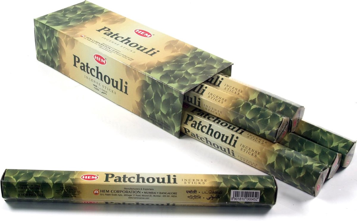 HEM Patchouli Incense Sticks - Pack of 6 Hexagonal Tubes - Handmade in India - Deep & Woody Fragrance - 301g, Large - ShopVlot
