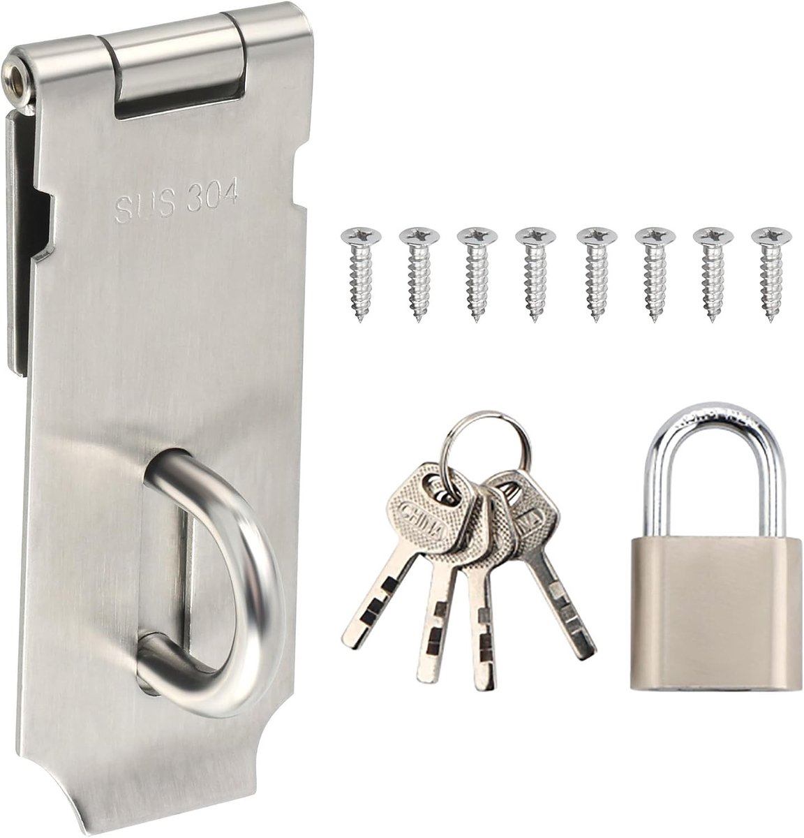 RVS Hangslot Haspelslot voor Deuren, Kasten en Lades - 4 Inch met Hangslot en Geborsteld Afwerking