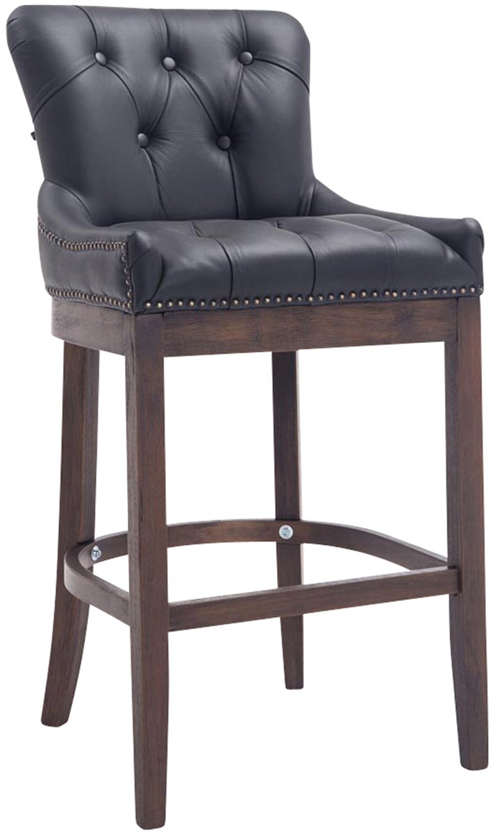 Barkruk - Zithoogte 74 cm - Echt leer - Zwart