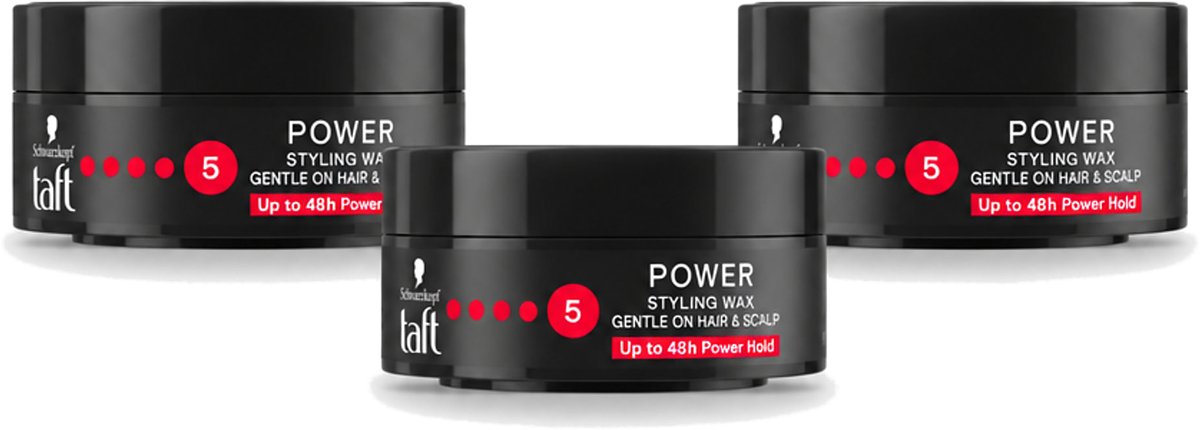 3 x Taft - Power 5 - Styling Wax - Sterke grip met glans - 75 ml - Voordeelverpakking - 3 stuks