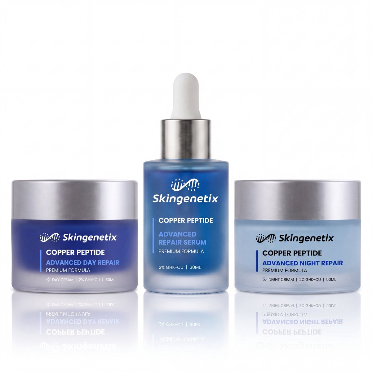 Skingenetix Copper Peptide 2% (GHK-Cu) Complete Set - Dagcrème, Nachtcrème & Serum