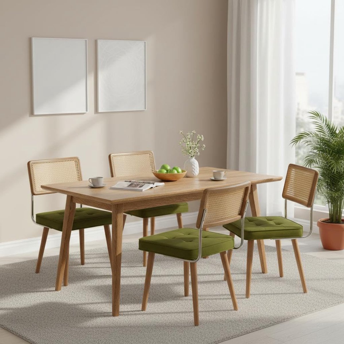 Rotan Eetkamerstoelen Set van 4 - Cesca Stoelen Chroom & Hout Retro