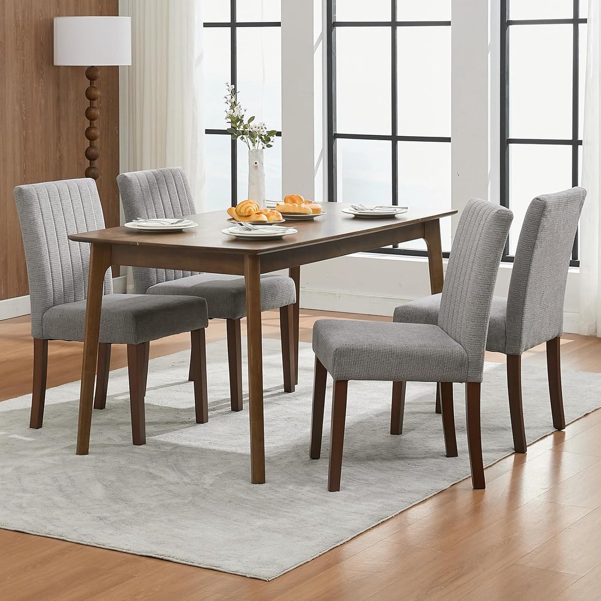 Eetkamerstoelen Set van 4 - Moderne Stoffen Stoelen Houten Poten Grijs