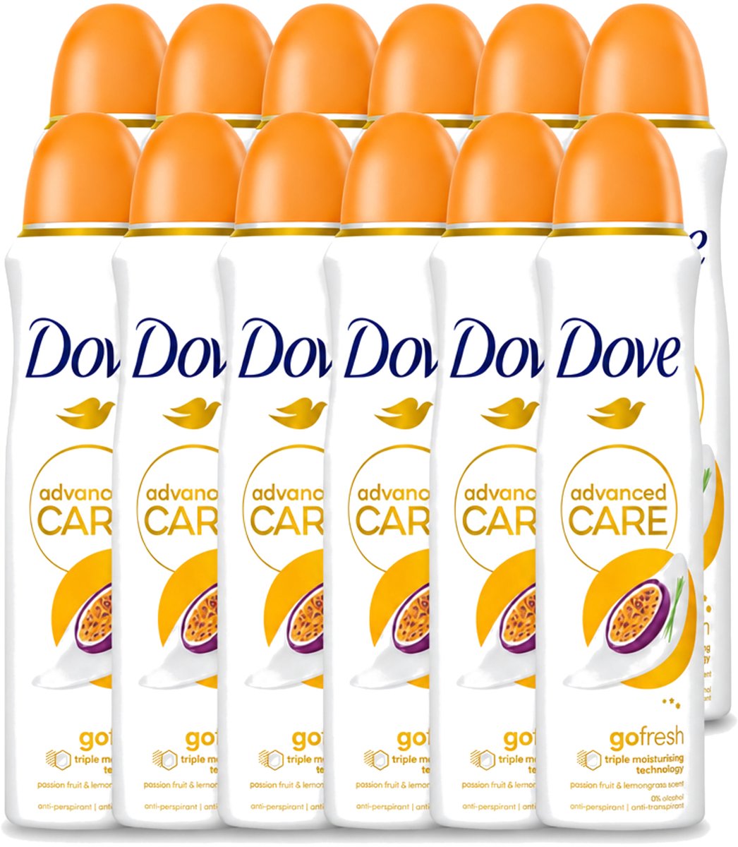 12 x Dove - Deospray - Passievrucht & Citroengras - 150 ml - Voordeelverpakking - 12 stuks