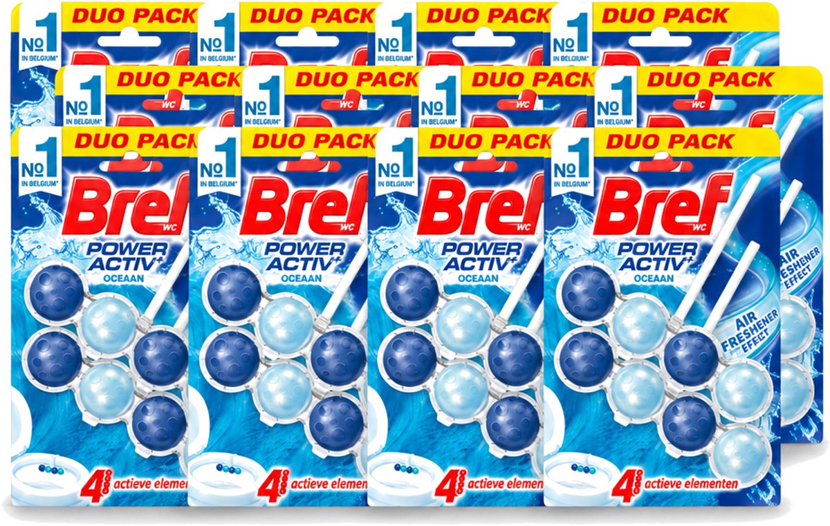 12 x Bref WC - Power Activ+ - Toiletblok - Oceaan - 2 Blokken - Voordeelverpakking - 12 stuks