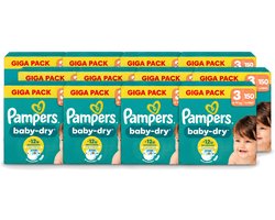 12 x Pampers – Luiers – Baby Dry Maat 3 – 150 Luiers - Voordeelverpakking - 12 stuks