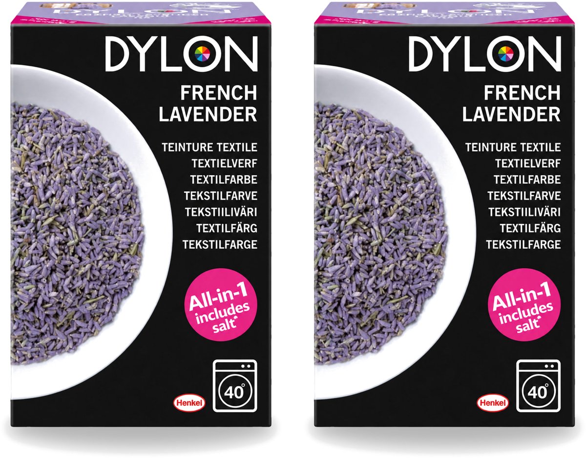 2 x Dylon - Textielverf - French Lavender - All-in-One - Inclusief Zout - 350g - Voordeelverpakking - 2 stuks