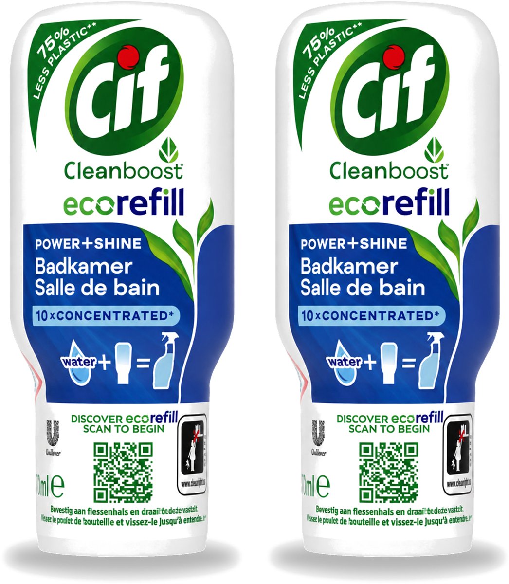 2 x Cif Eco Refill - Power & Shine - Badkamerreiniger - Spray - 70 ml - Bulkverpakking - 2 stuks