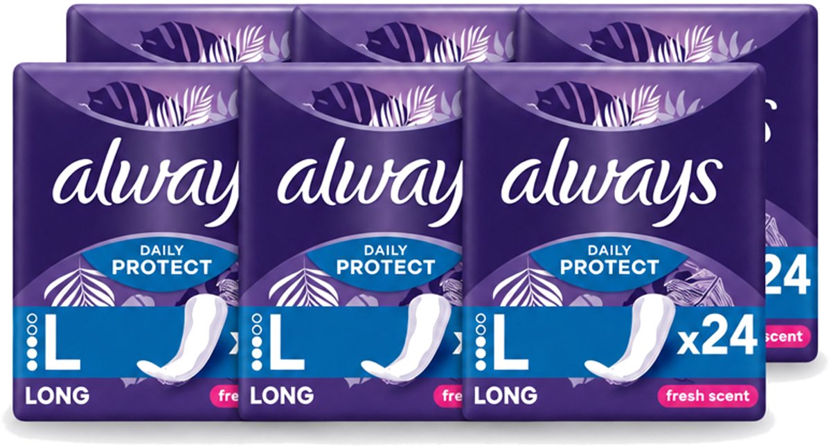 6 x Always – Inlegkruisjes – Long Fresh Scent – 24 Inlegkruisjes - Voordeelverpakking - 6 stuks