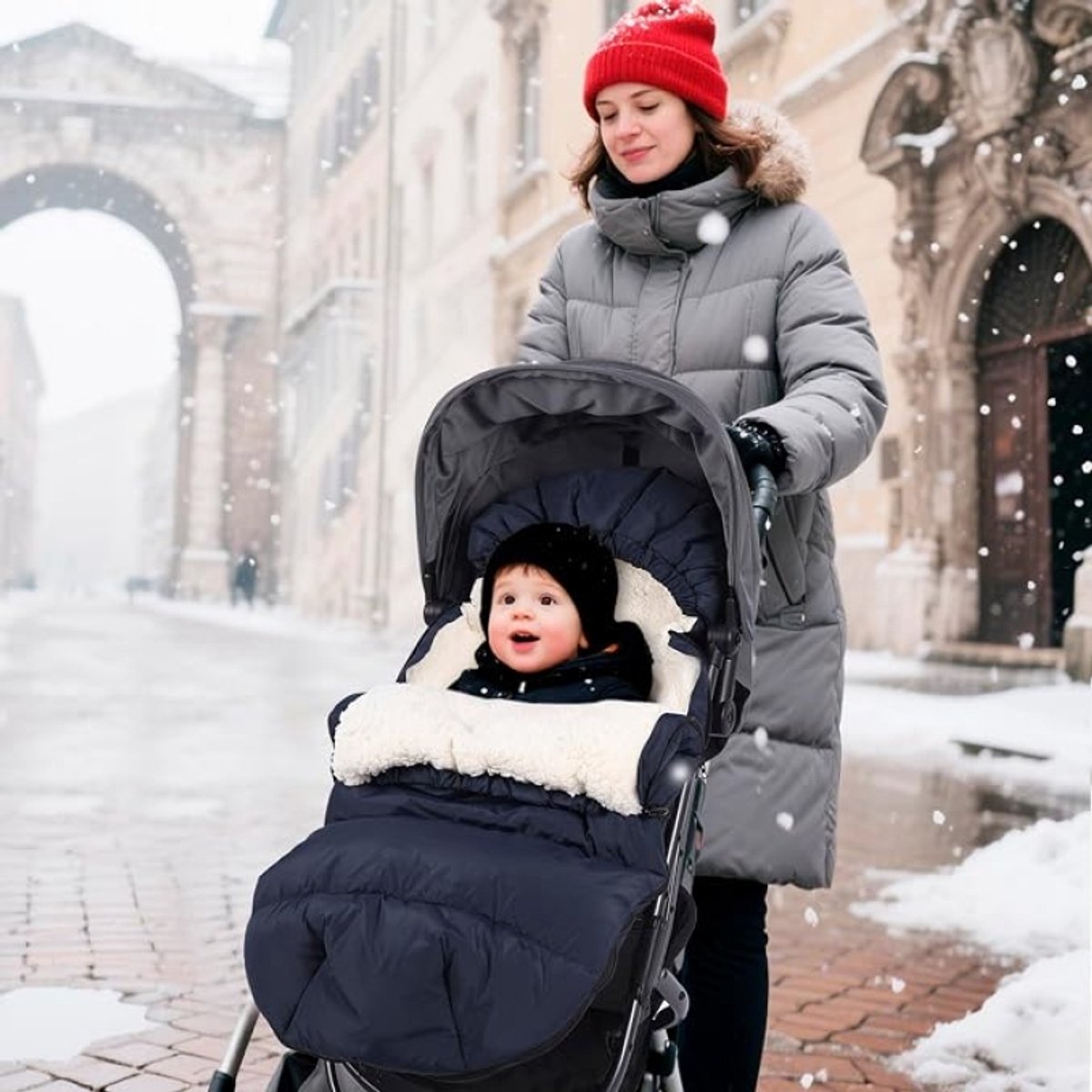 Universele Voetenzak Kinderwagen Winter - Donkerblauw - 100 x 47 cm - Waterdicht - Dubbel Verdikt - Geschikt voor Buggy en Kinderwagen – foto 4