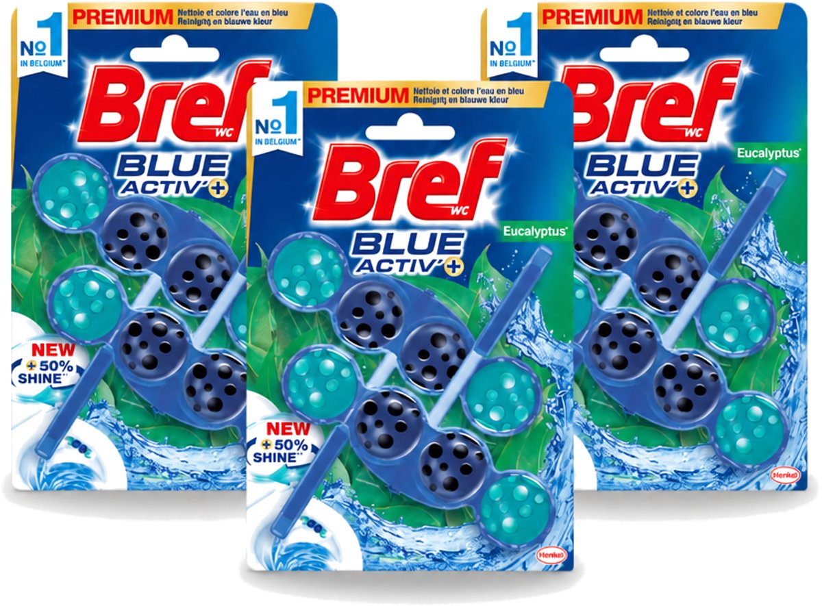 3 x Bref WC - Blue Activ' - Toiletblok - Eucalyptus - 2 Blokken - Voordeelverpakking - 3 stuks