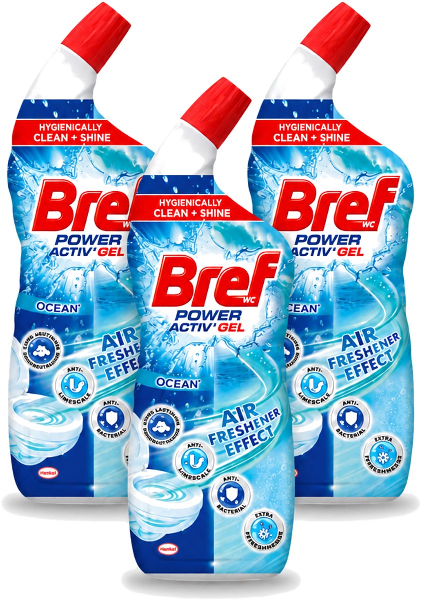3 x Bref WC - Power Activ+ - Toiletreiniger - Anti-Kalk - Oceaan - 700 ml - Voordeelverpakking - 3 stuks