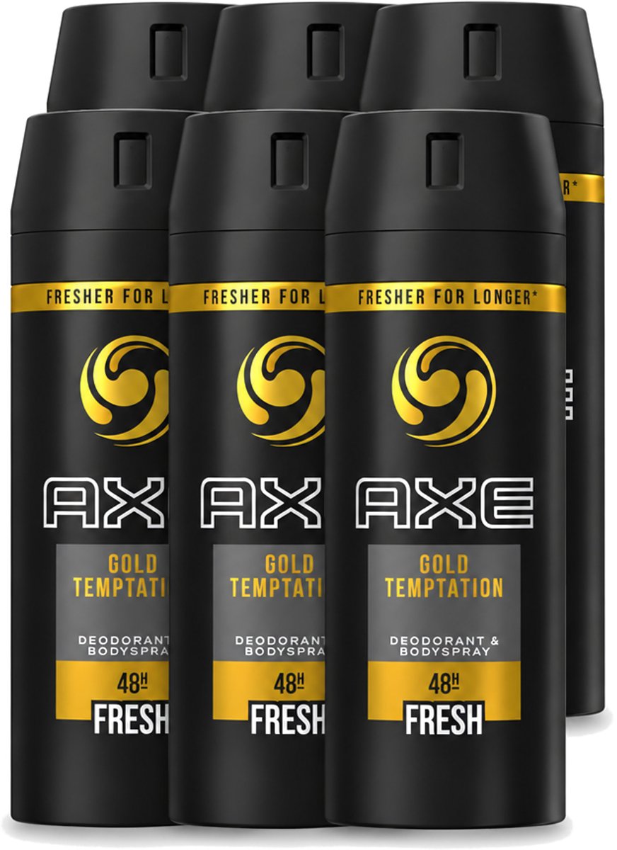 6 x Axe - Deodorant Bodyspray - 48hrs Fresh - Gold Temptation - 150 ml - Voordeelverpakking - 6 stuks