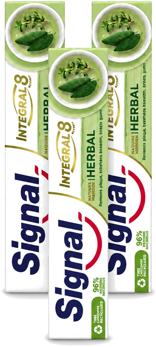 3 x Signal - Integral & Actions - Tandpasta - Natuurlijke Kruiden - Gerecyclede Verpakking - 75 ml - Voordeelverpakking - 3 stuks