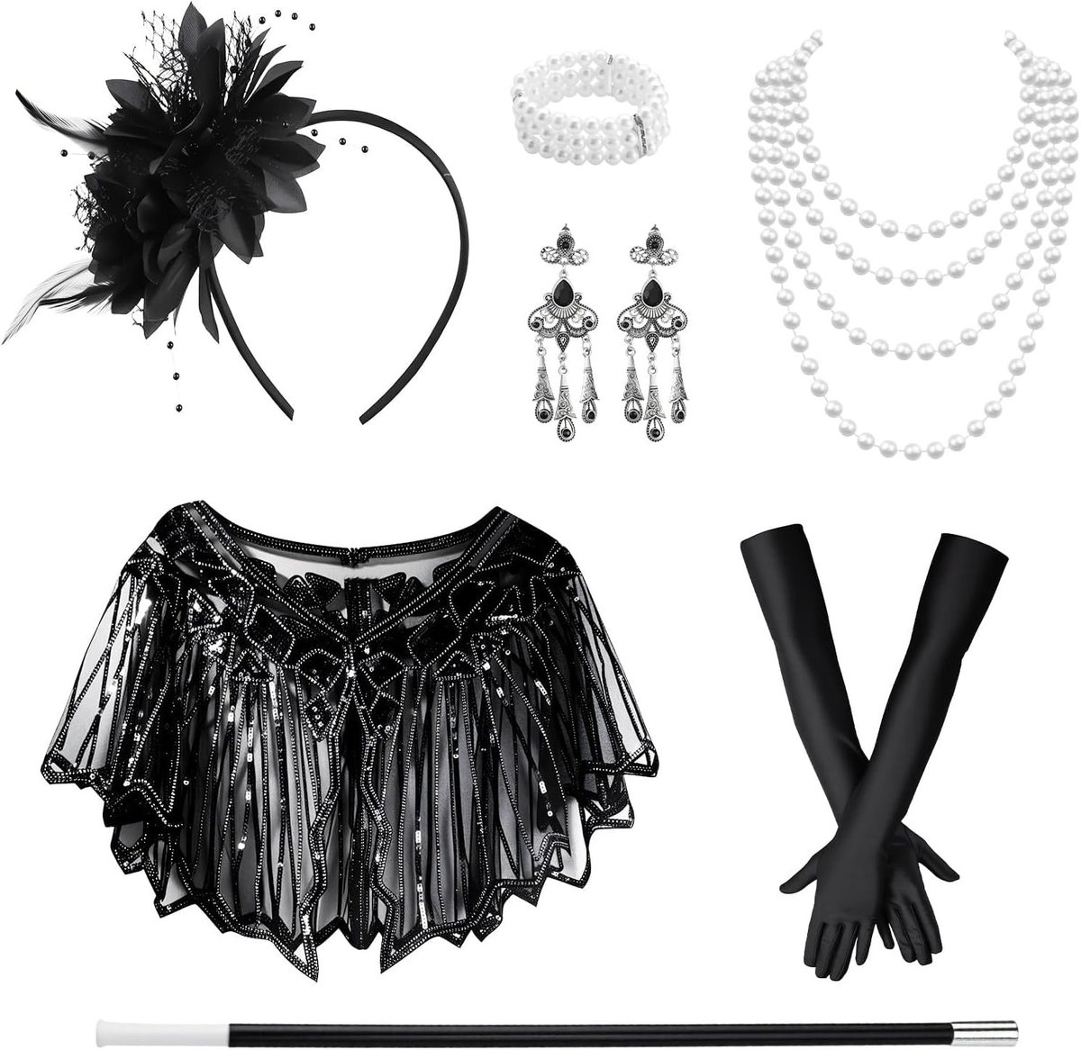 Elegante accessoires voor de jaren 20: 7-delige set voor Halloween, kerst en Mardi Gras