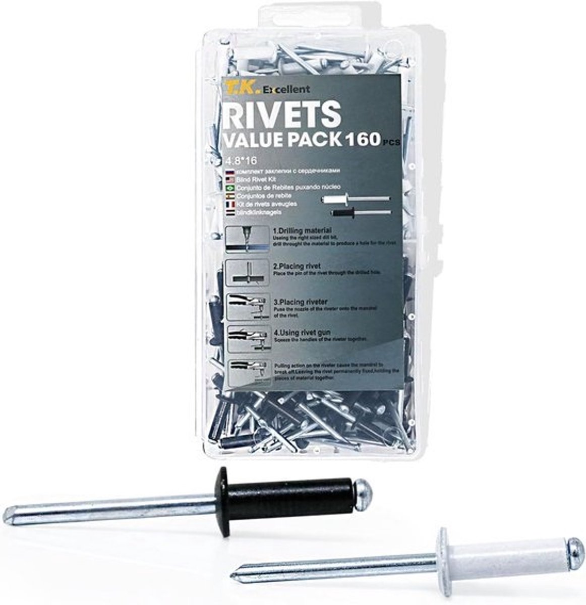 Assortiment klinknagels - Bevestigingsmateriaal - Voor materiaalbevestiging - Aluminium-staalconstructie - M4.8x16mm - Zwart en wit