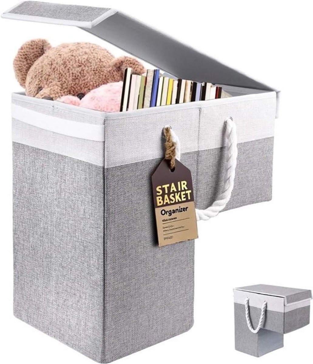 Opvouwbare trap- en wasmand - Met deksel - Ruimtebesparende linnen organizer - Voor sokken, speelgoed en kleding