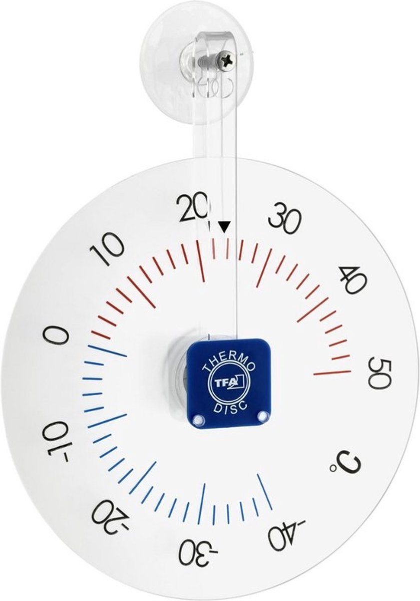 Analoge raamthermometer - Buitenthermometer voor weerstation - Temperatuur aflezen - Snelle montage met zuignap - 15.3 x 19.5 cm - Transparant
