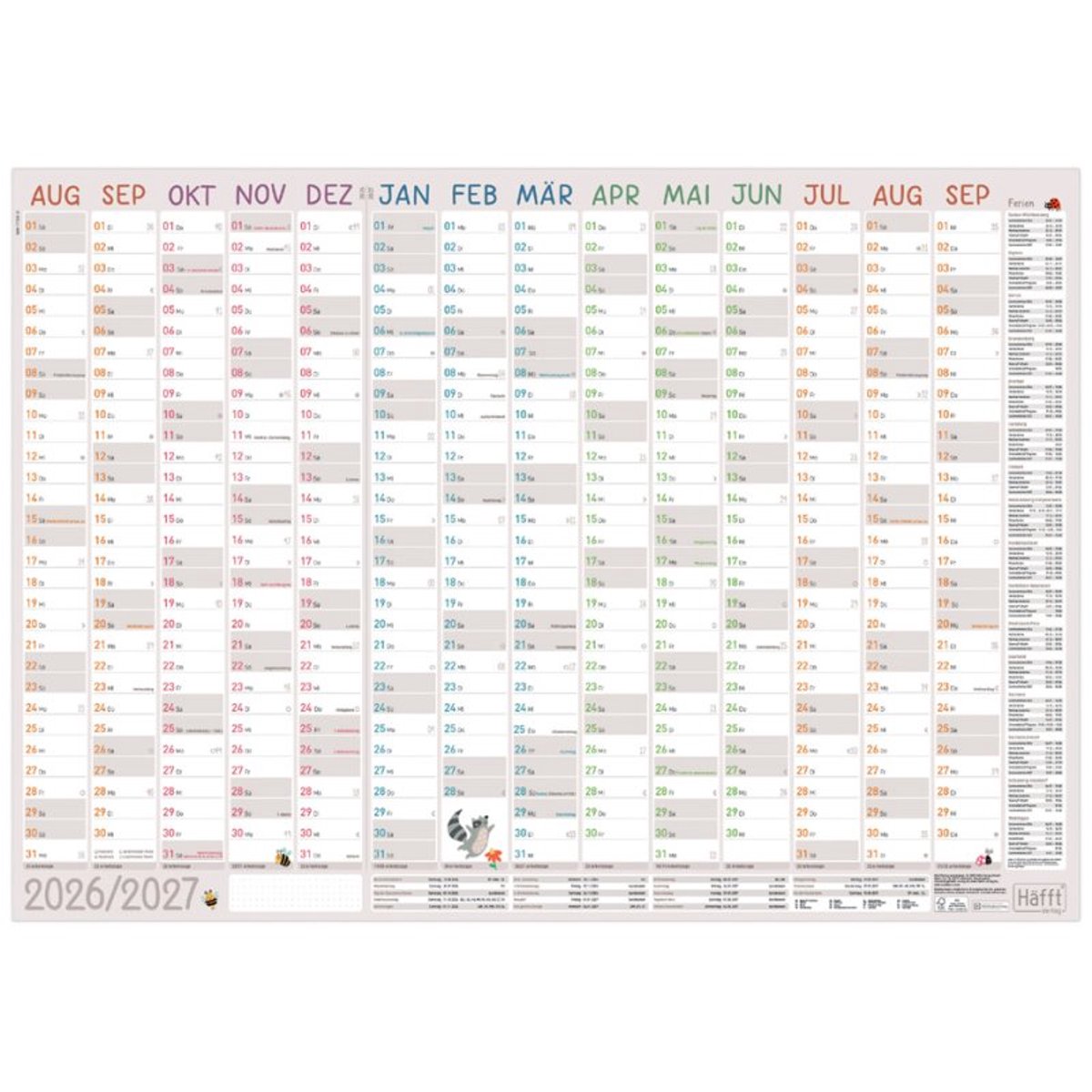 Häfft E wandkalender, A1 dwars, 13 maanden, 100 g/m²