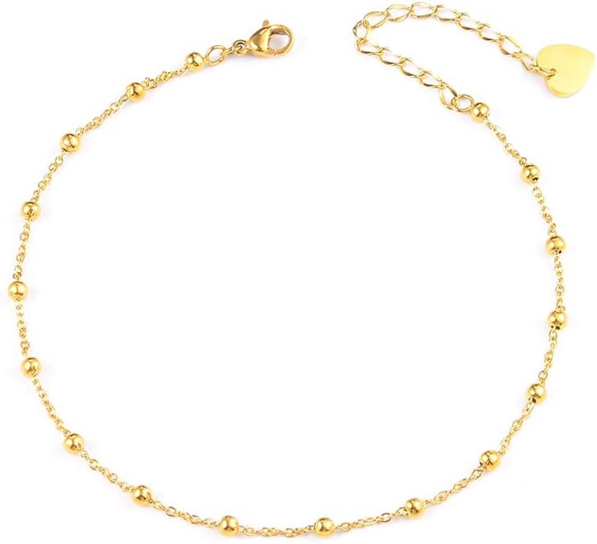 VU100 Ankle chain small balls shiny extendable high quality anklet gold/silver, 23 cm, Stainless steel - ShopVlot