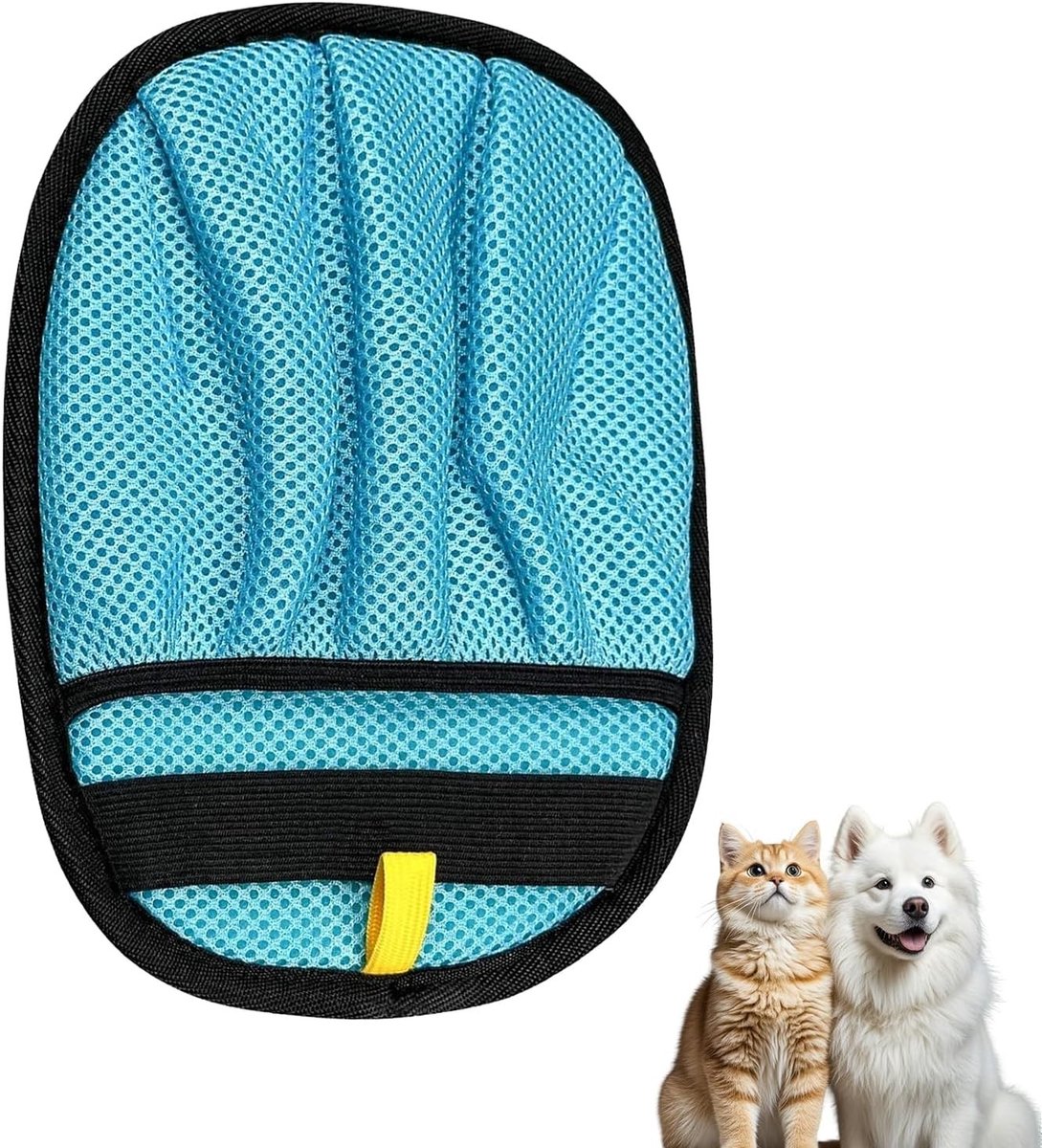 Honden- en kattenhaarverwijderhandschoen met vijf vingers voor meubels, tapijt en kleding, herbruikbaar en lichtblauw