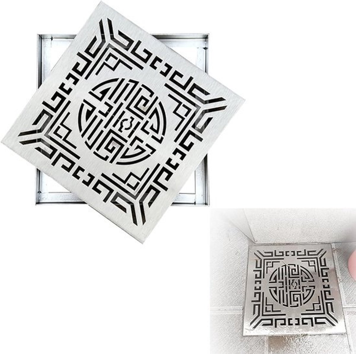 Vierkant afvoerrooster - Metalen putdeksel - Buitendrainage - Roestvrij staal 304 - 15x15cm - Zilver