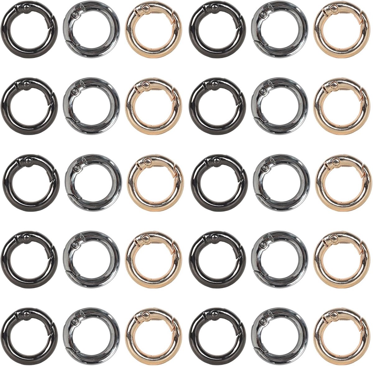 Karabijnhaak 20 mm - roestvrij staal - 30 stuks in goud, zilver en gunzwart - ideaal voor sleutelhangers - ShopVlot