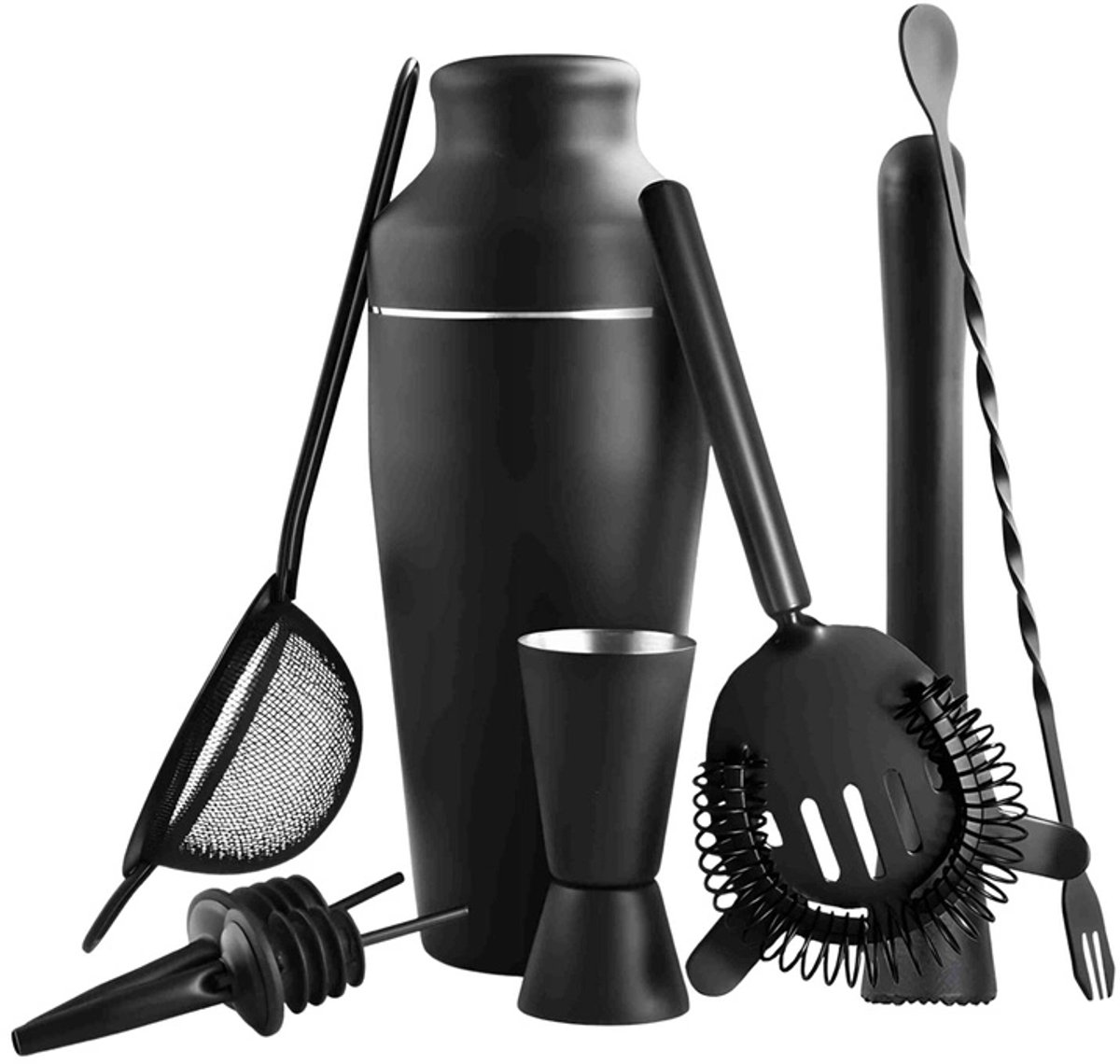 Hauskraft - Cocktailshaker - Cocktail Set 8-delig - 350 ml - Barset - Met Cocktailreceptenboekje - Zwart