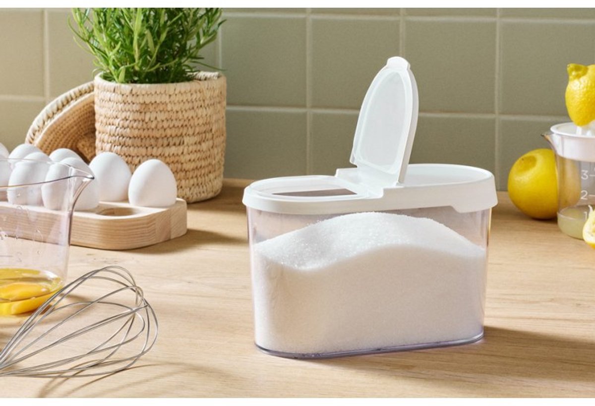 smartstore Flip voorraadbus met schenktuit, transparant/wit, 2,4 liter