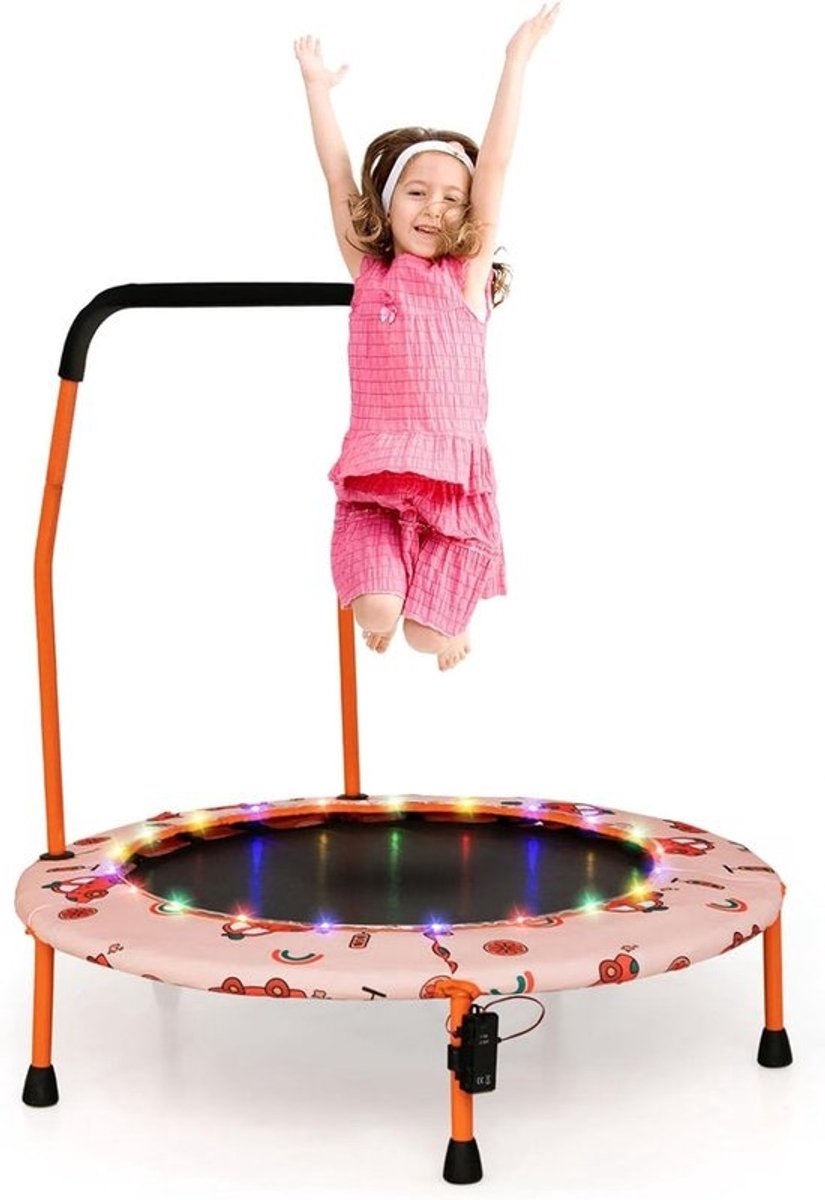 Kindertrampoline met LED - Springkussen voor binnen - Voor actief spelen - Met afneembare handgreep - Diameter 92 cm - Lichtoranje