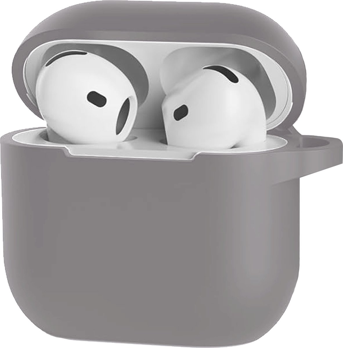 Hoesje Geschikt voor Apple AirPods 5 - Siliconen Hoes met Clip - Silicone Case Cover - Grijs