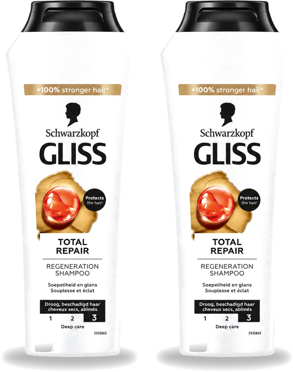 2 x Gliss - Shampoo - Total Repair - Voor Intensief Haarherstel - 250 ml - Voordeelverpakking - 2 stuks