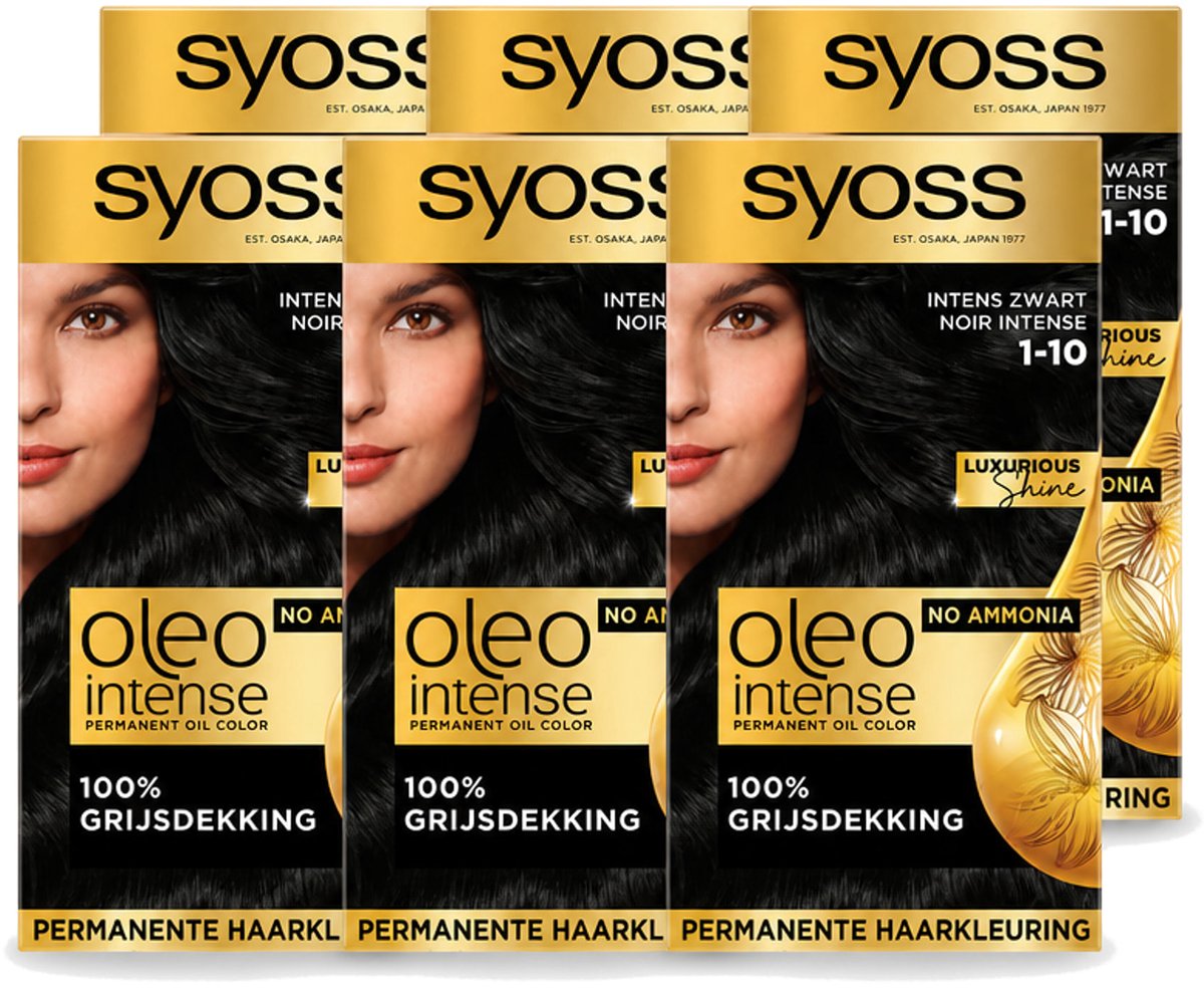 6 x SYOSS - Oleo Intense 1-10 - Haarverf - Permanente Haarkleuring - Intens Zwart - Langdurige Kleur - Voordeelverpakking - 6 stuks