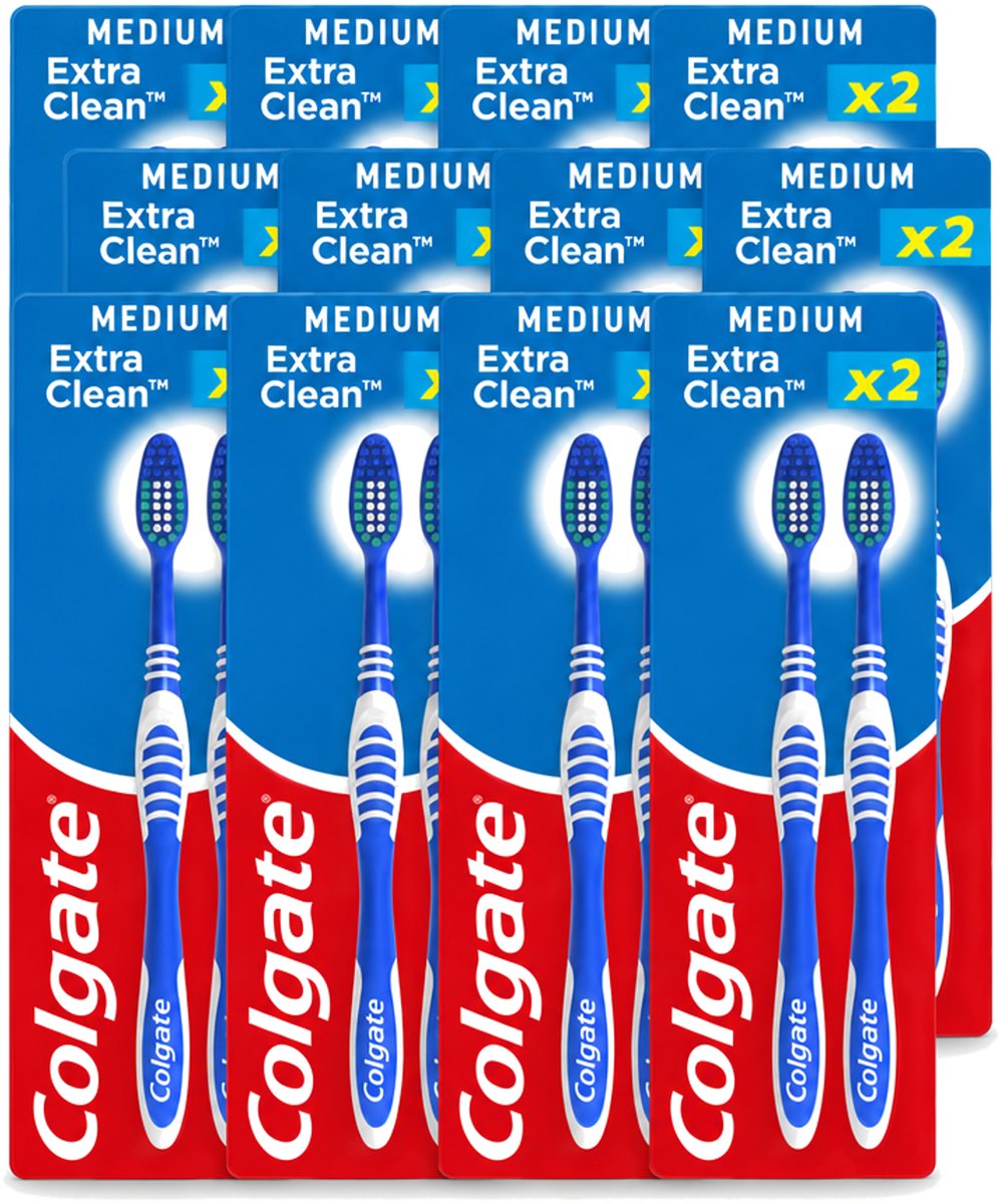 12 x Colgate - Tandenborstels - Extra Clean Duo - Medium - 2 borstels - Voordeelverpakking - 12 stuks
