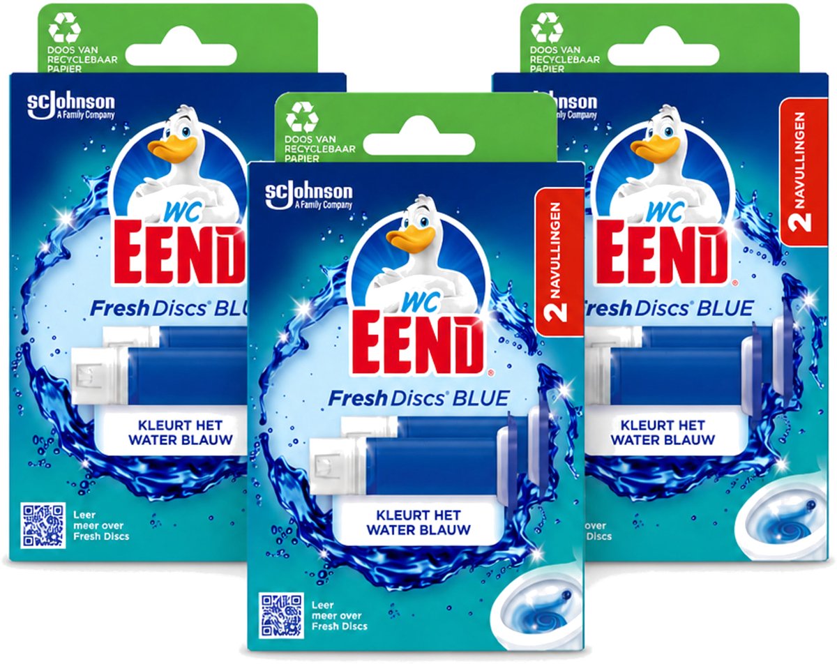 3 x WC Eend - Fresh Discs Coloring Blue - Duo Navulling - Kleurt Water Blauw & Verfrist - 72 ml - Voordeelverpakking - 3 stuks