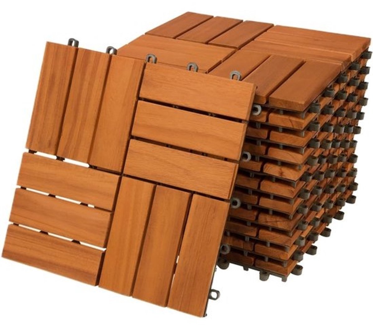 Houten terrastegels - Vloerdelen voor balkon - Voor tuin-aankleding - Eenvoudig kliksysteem - 30 x 30 cm - Natuurlijk hout