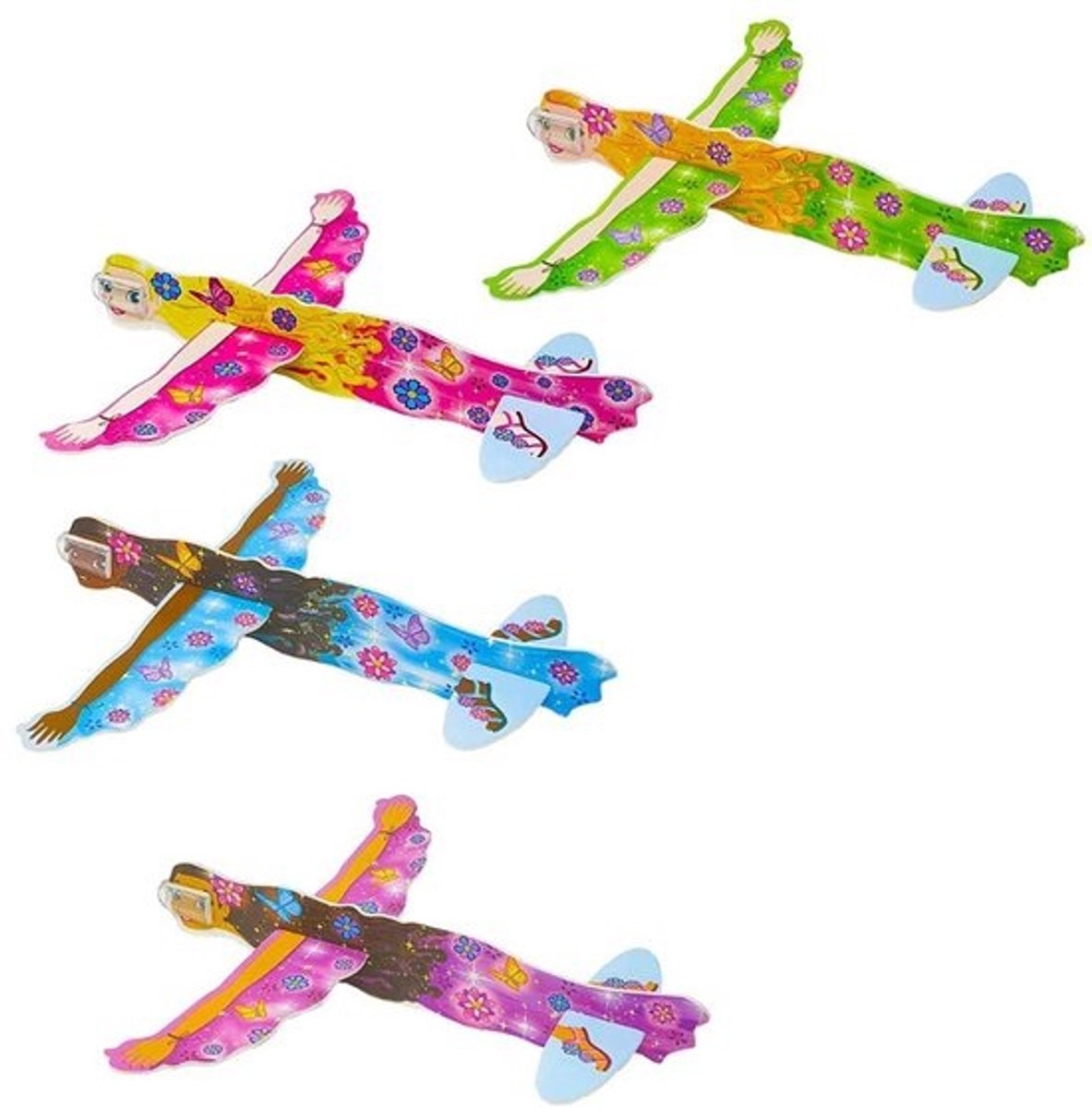 Feestelijke vliegers - Vrolijke vliegspeeltjes - Voor buiten spelen - Vier verschillende designs - 101 gram - Veelkleurig
