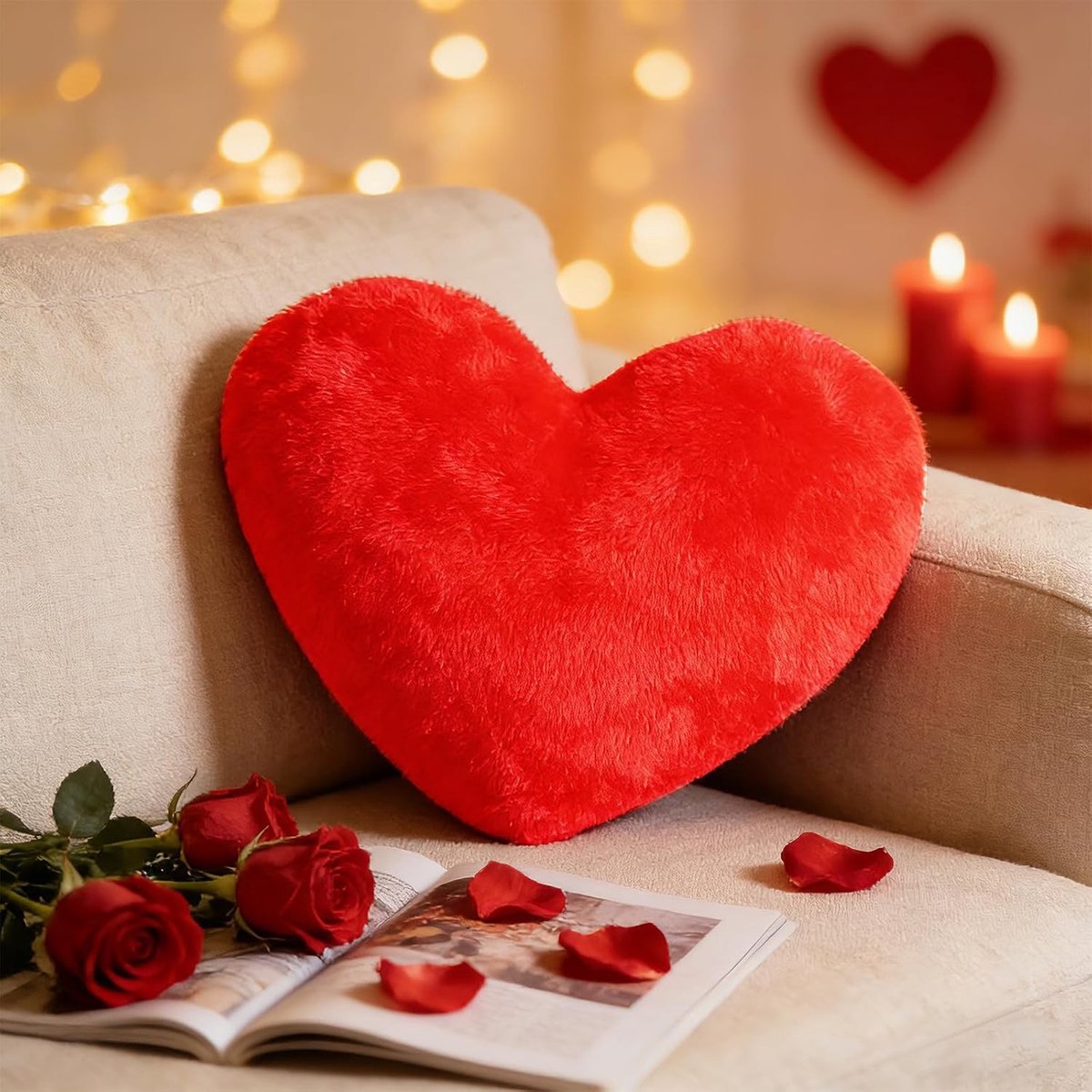 Schattig Hartvormig Kussen 46 x 36 cm - Pluche Decoratief Kussen voor Woonkamer, Slaapkamer en Sofa - Zacht en Knuffelbaar Kussen voor Romantische Decoratie