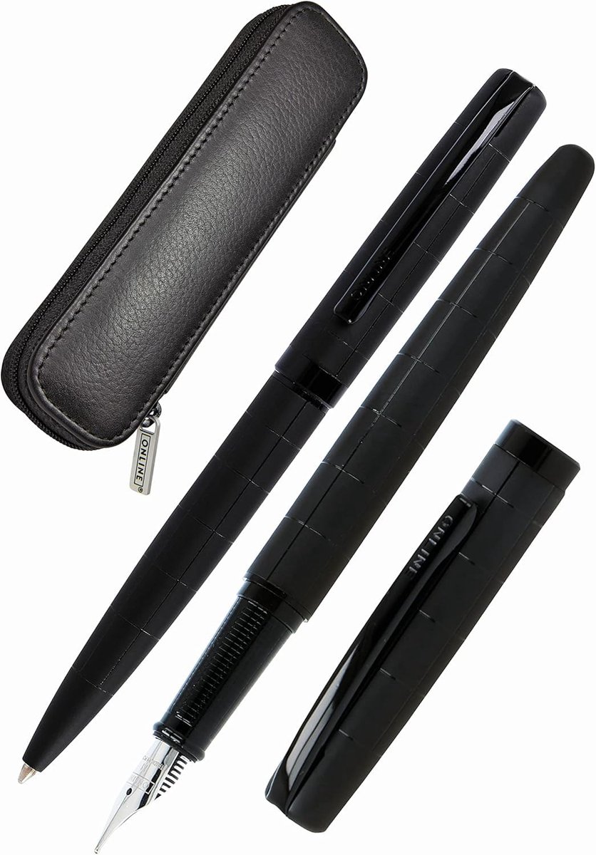 Online Eleganza Diamond Titan Schrijfset, bevat balpen, vulpen, echt lederen etui, 3-delig, in geschenkdoos, vulpen - ShopVlot