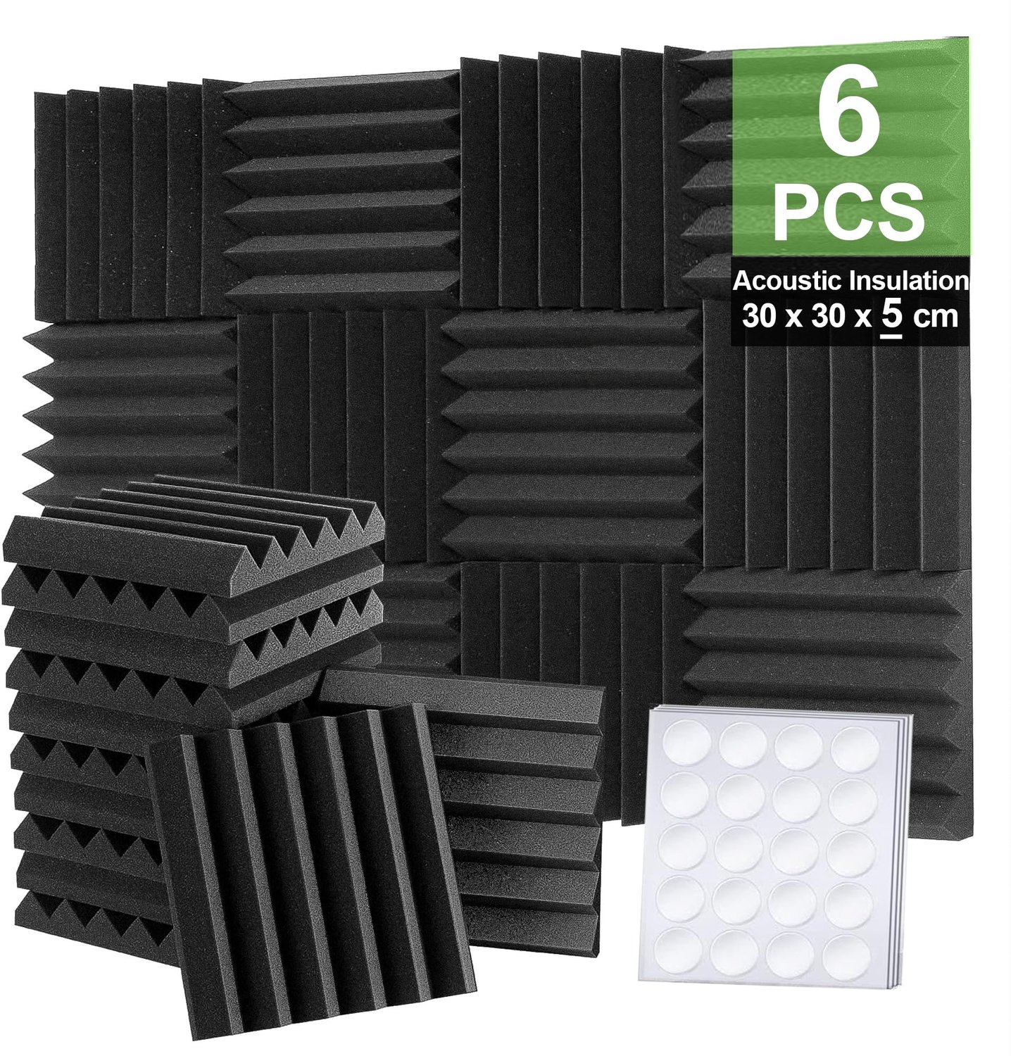 Foneso Geluidsabsorberende panelen, 30 x 30 x 5 cm (dichtheid: 25 kg/m³), geluidsabsorberende schuim - ShopVlot