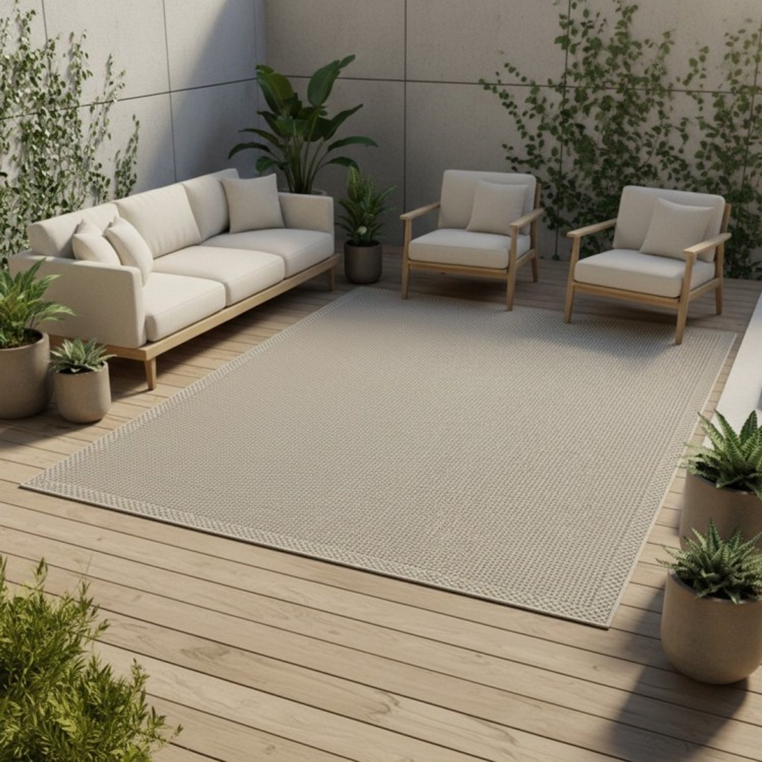 TapisTrend Designer tapijt Beigegrijs 200x280 cm Plat geweven gemêleerd vloerkleed met rand voor binnen en buiten, geschikt voor terras, balkon en woonkamer