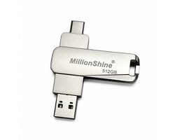 2-in-1 USB-A & USB-C Stick - Luxe Design 512GB - 400Mbps - USB Stick - Geschikt voor alle Laptops / Smartphones / Tablets