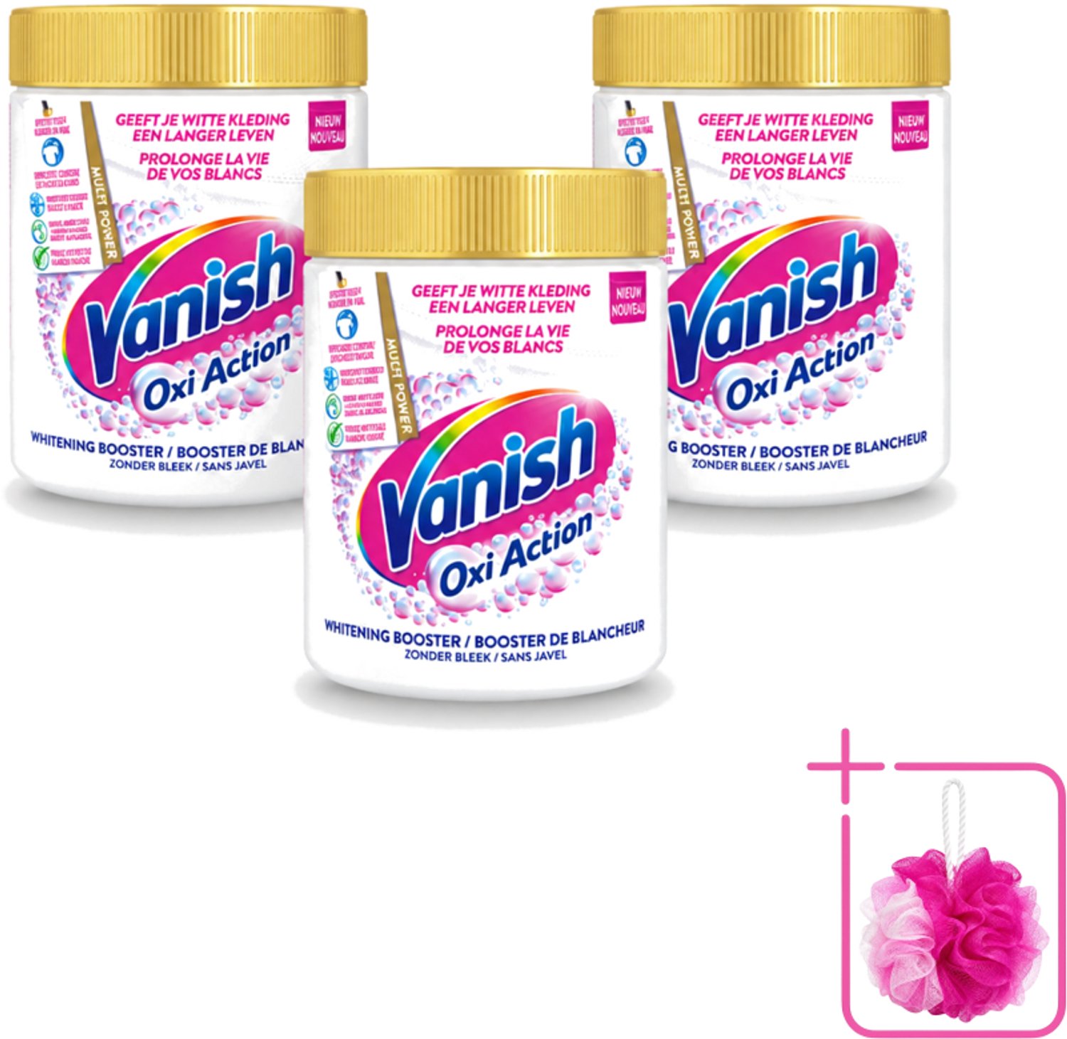 3 x Vanish Oxi Action - Vlekkenverwijderaar Poeder - Zonder Bleek - Witte Was - 550 Gram - Bulkverpakking - Vlekkenverwijderaar - Douchemop - Witte was