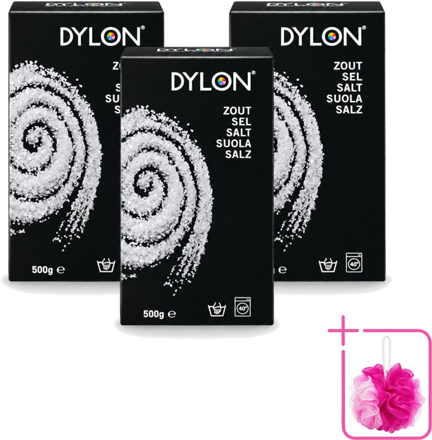 3 x Dylon - Zout - Voor Handwas Textielverf - Optimale Kleurresultaten - 500g - Bulkverpakking - Textielverf - Douchemop - Handwas