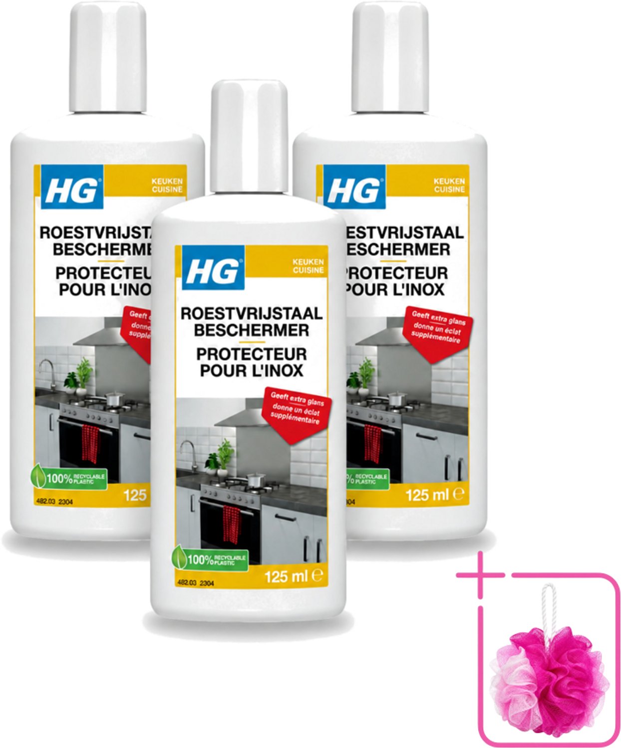 3 x HG - Roestvrijstaal Beschermer - Geeft Extra Glans - 125 ml - Bulkverpakking - Roestvrijstaal reiniger - Roestvrijstaal beschermer