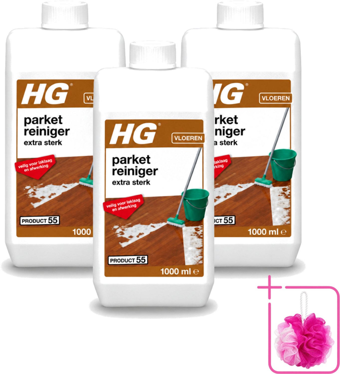 3 x HG - Parketreiniger - Extra Sterk - Veilig Voor Laklaag - 1L - Bulkverpakking - Parket reinigen - Douchemop - Laklaag reinigen